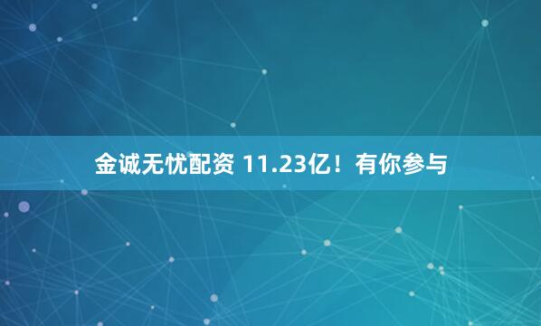 金诚无忧配资 11.23亿！有你参与